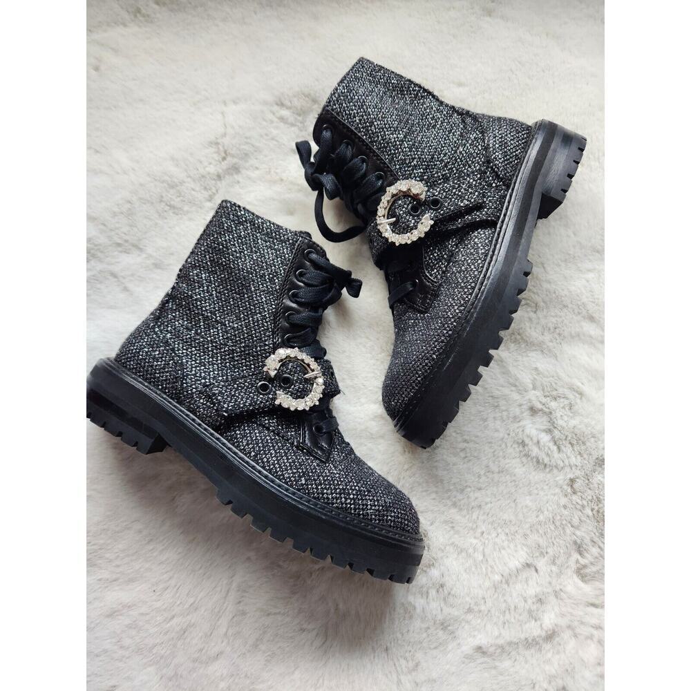NWOB Jimmy Choo Cora Marl Embellished Glistening Tweed Combat Boots Sz EU 36